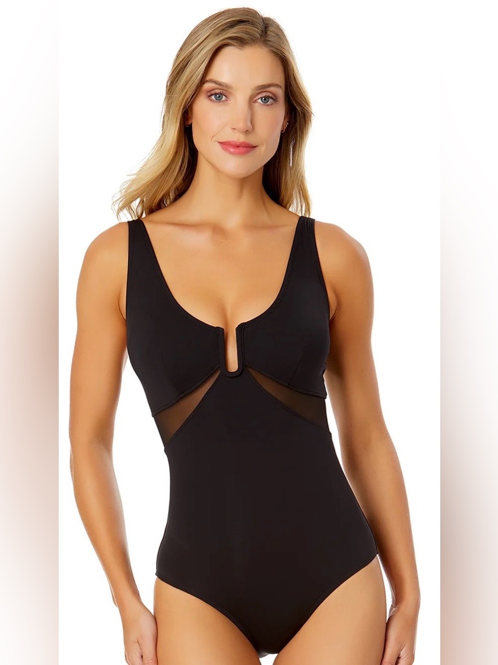 NWOT Anne Cole Mesh Around U Ring Mesh Insert One Piece Swimsuit